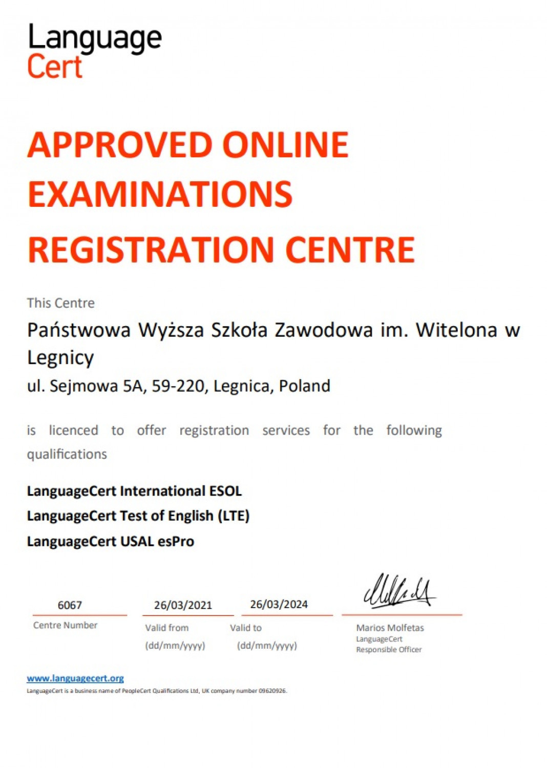 dyplom, certyfikat, centrum egzaminacyjne, LTE
